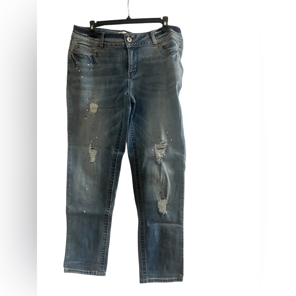 C. Denim Est. 1946 Modern Girlfriend Ankle Jeans Studded Distressed Blue 12